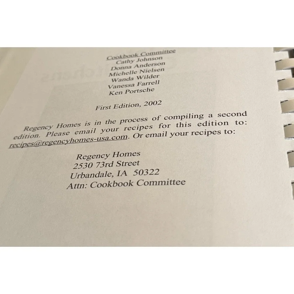 Regency Homes Iowa MDA Peek Into Our Kitchens Cookbook Recipes 2002 VTG